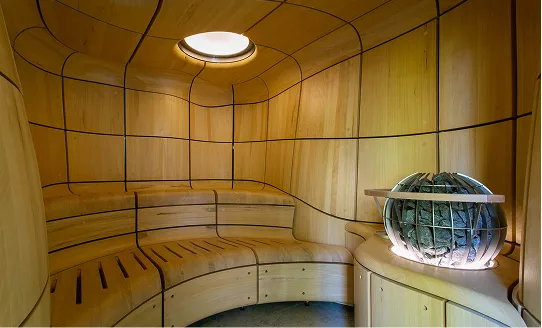 The wood-lined sauna